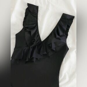 126. Black Ruffled One-Piece Swimsuit Size Small